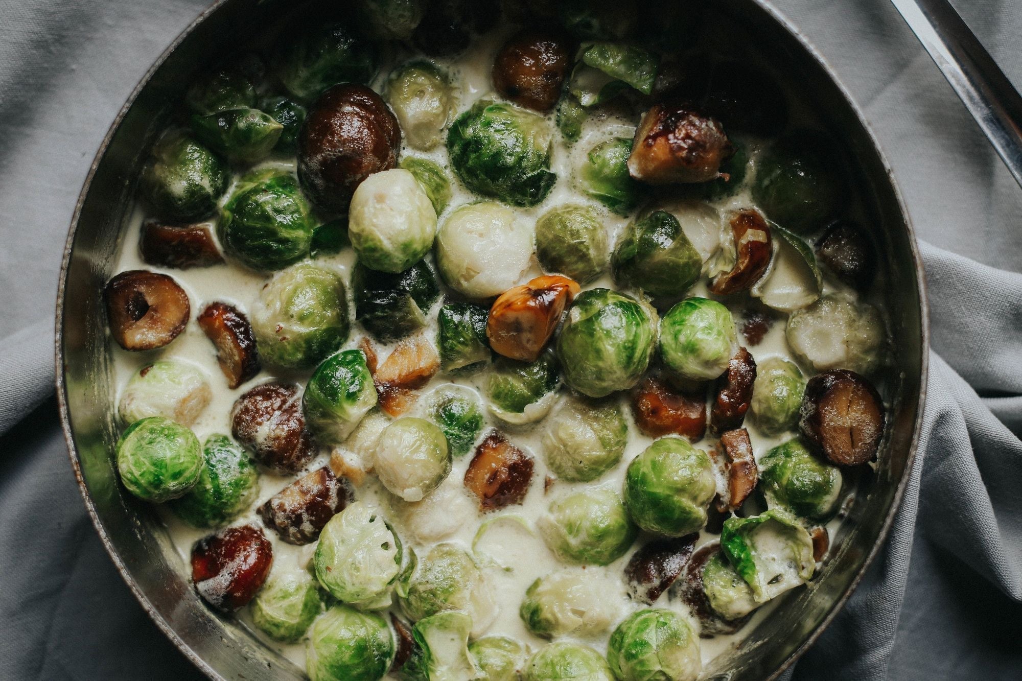 Brussel Sprouts with Chestnuts & Cream