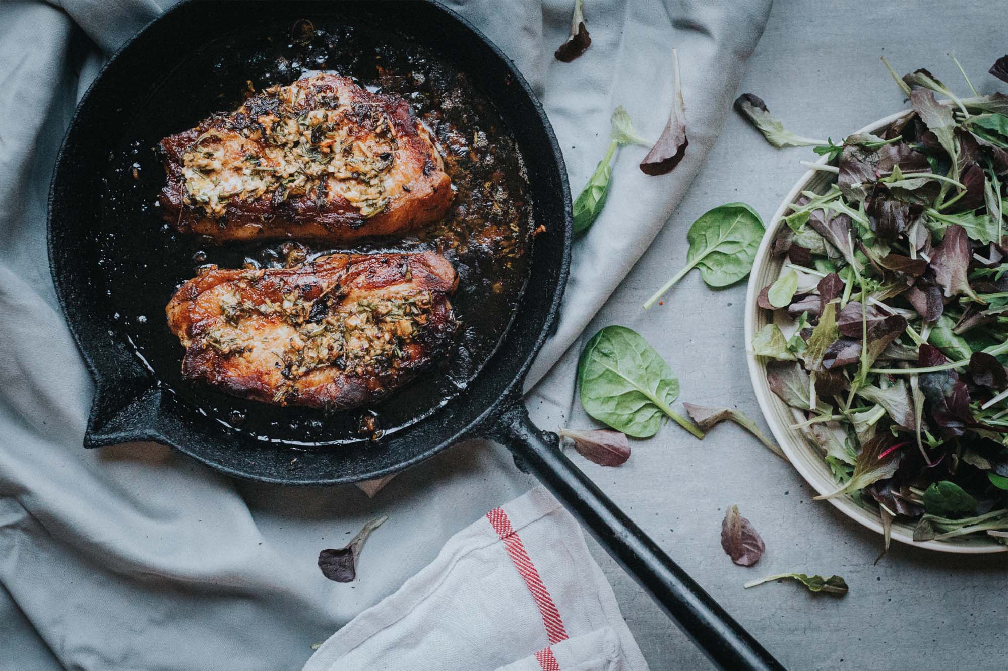 Garlic and herb pork loin steaks recipe