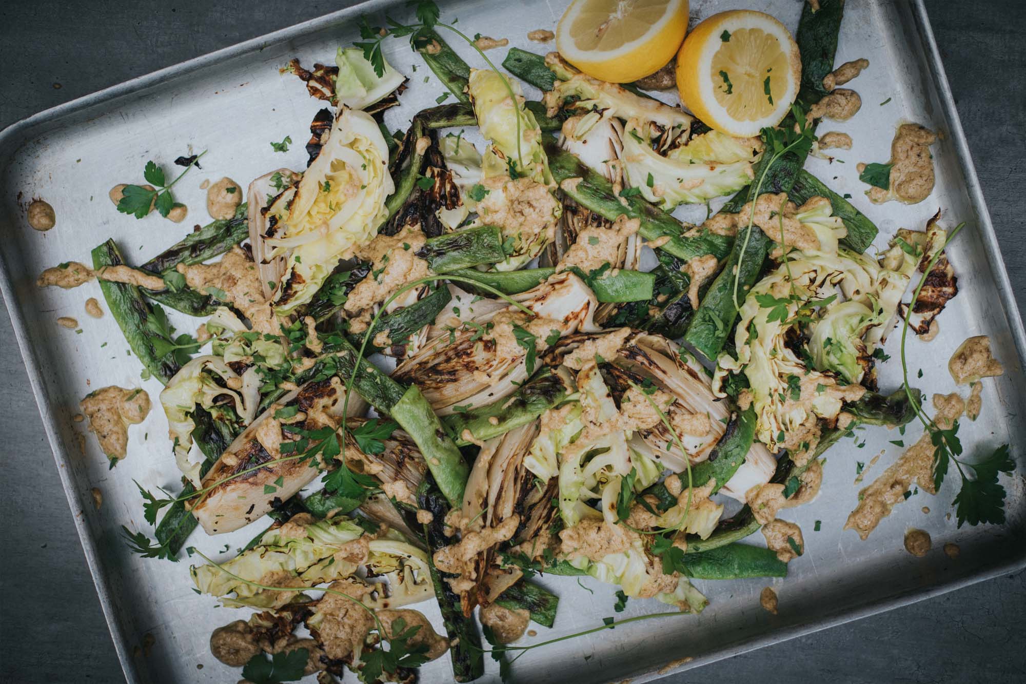 Green Grill with Lemon Tahini Dressing Recipe