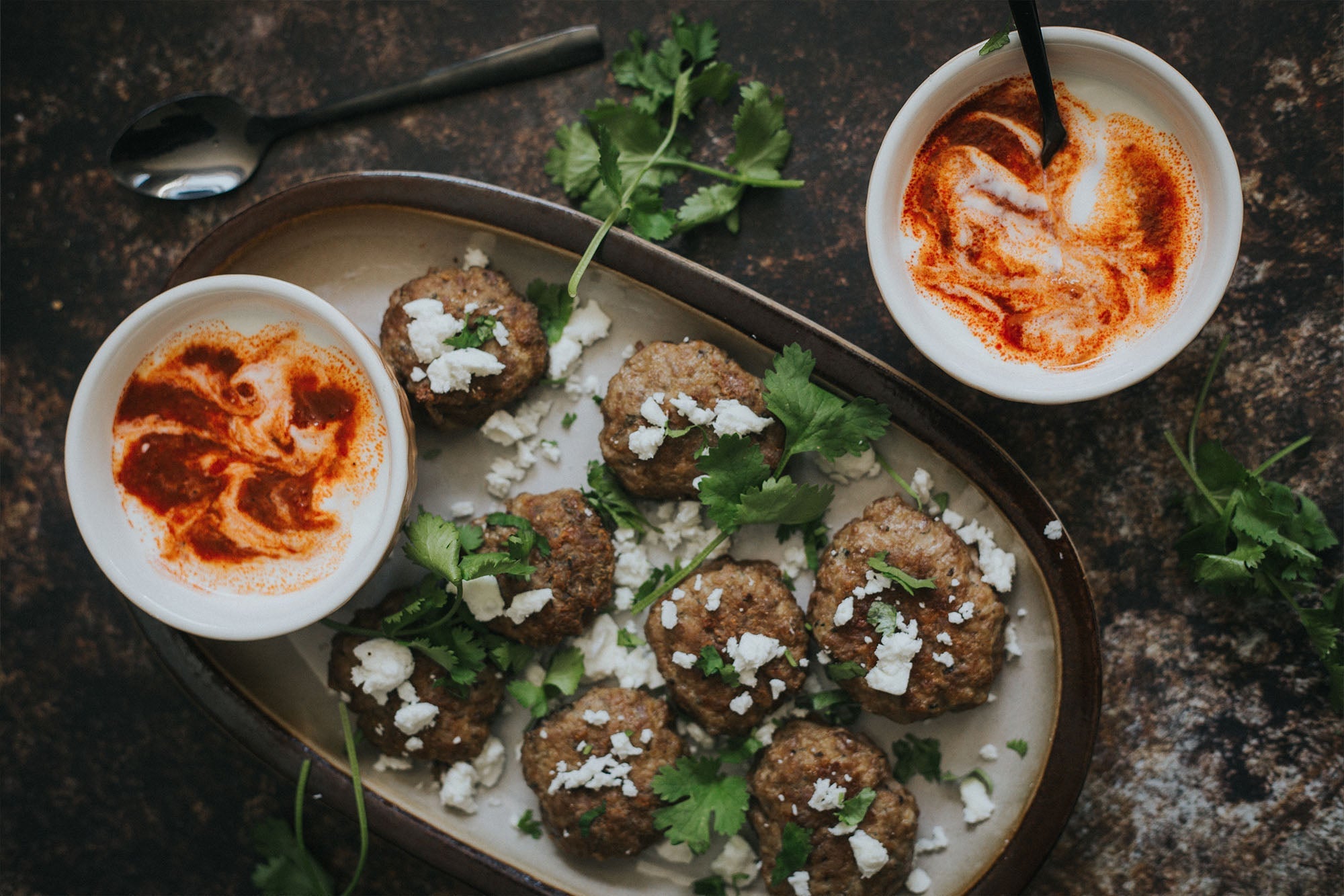 Lamb & Feta Mini Burgers With Harissa Yoghurt