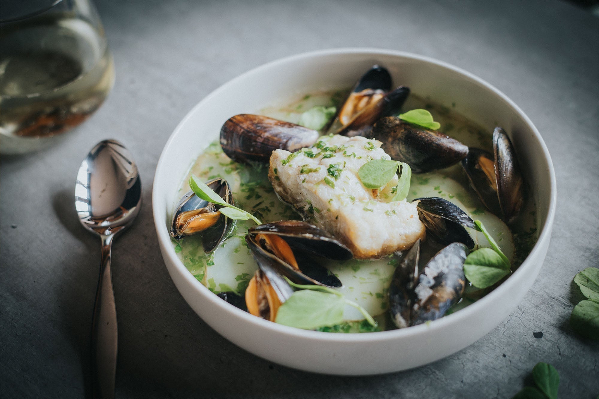 Mitch Tonks' Hake with Green Sauce & Mussels