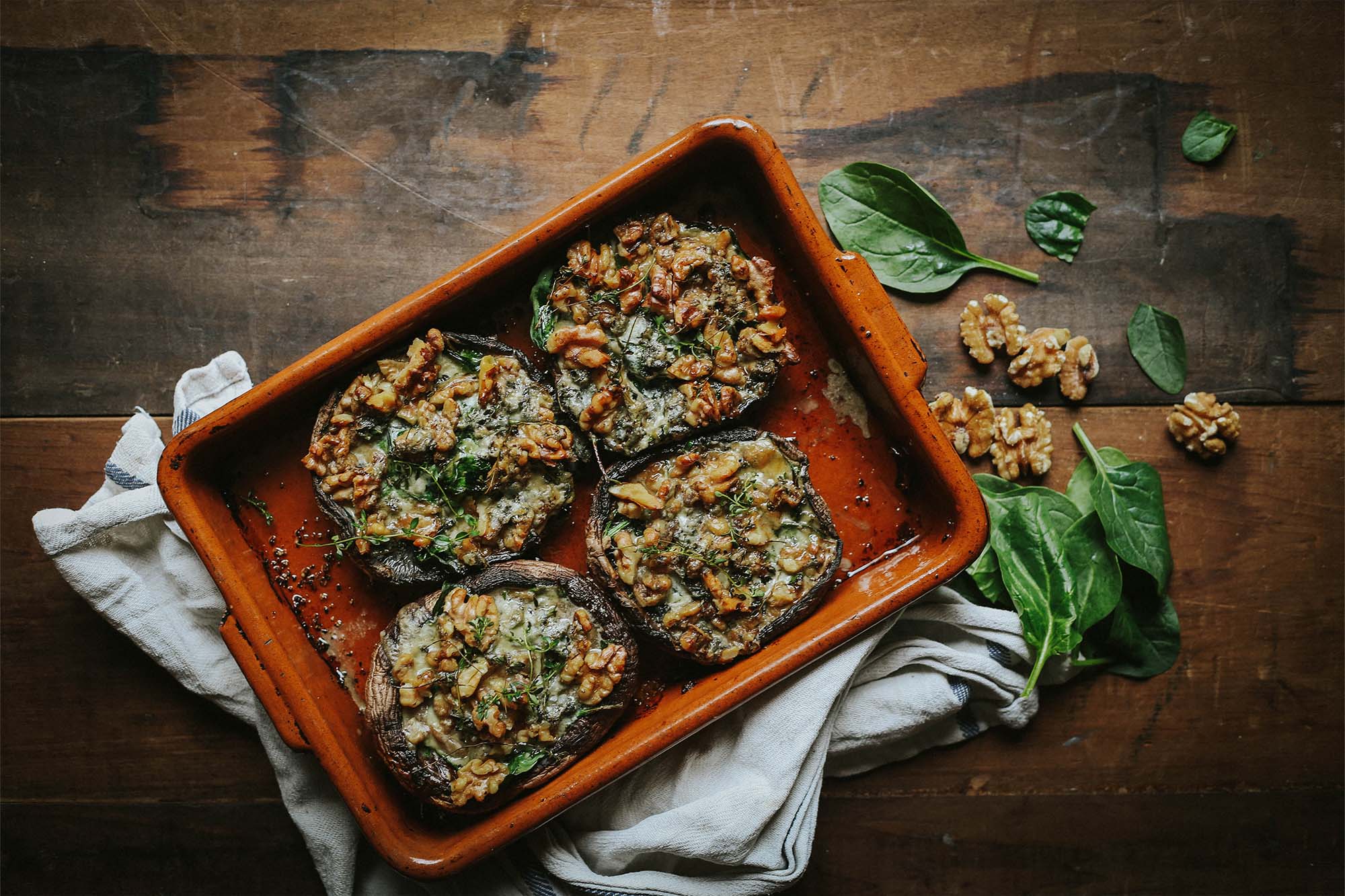 Mushrooms with Spinach & Harbourne Blue