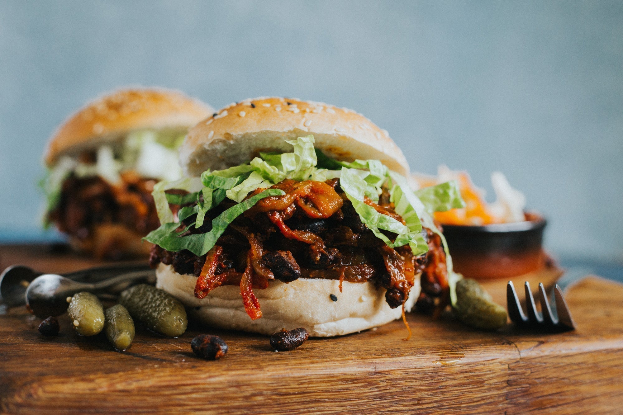 Pulled Aubergine Barbecue Burgers