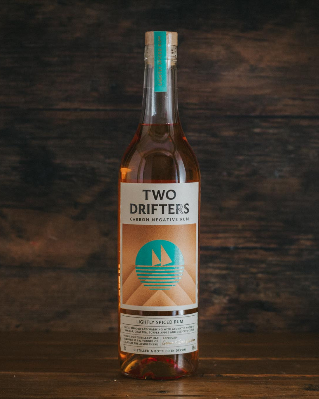 A 70cl bottle of Two Drifters Lightly Spiced Rum.