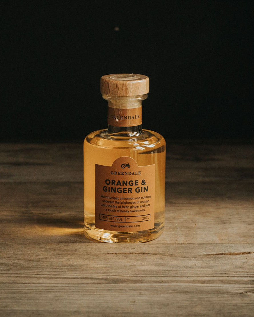 A 20cl bottle of Greendale Orange & Ginger Gin.