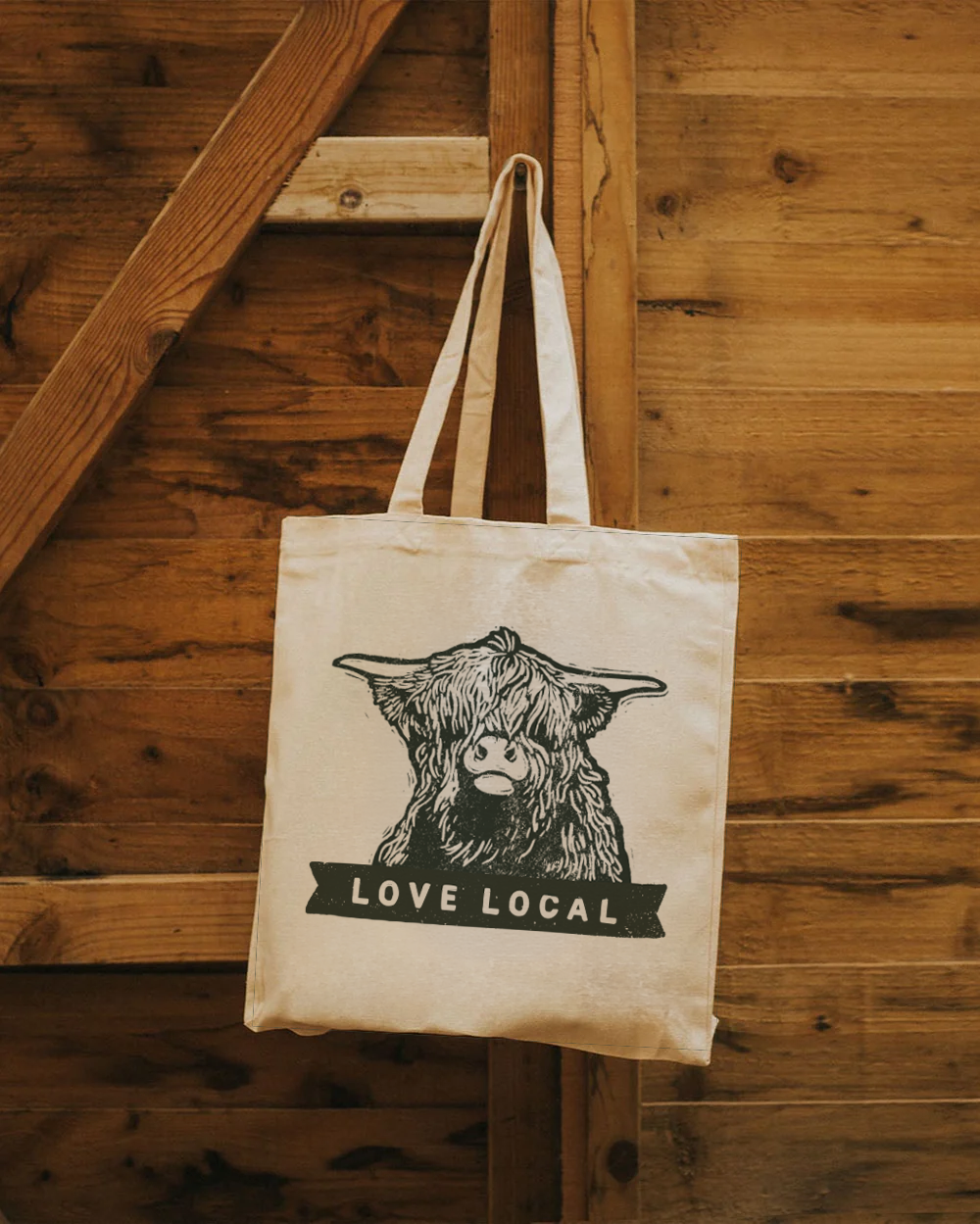 Greendale Re-Usable Love Local Canvas Bag - Highland Cow Design