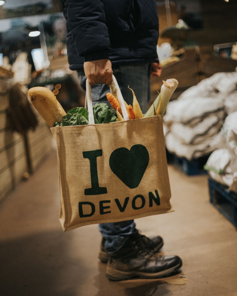 Natural Re-Usable Jute Bag – I Love Devon