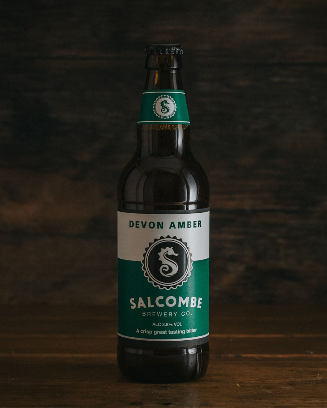 A 500ml bottle of Salcombe Brewery's Devon Amber.