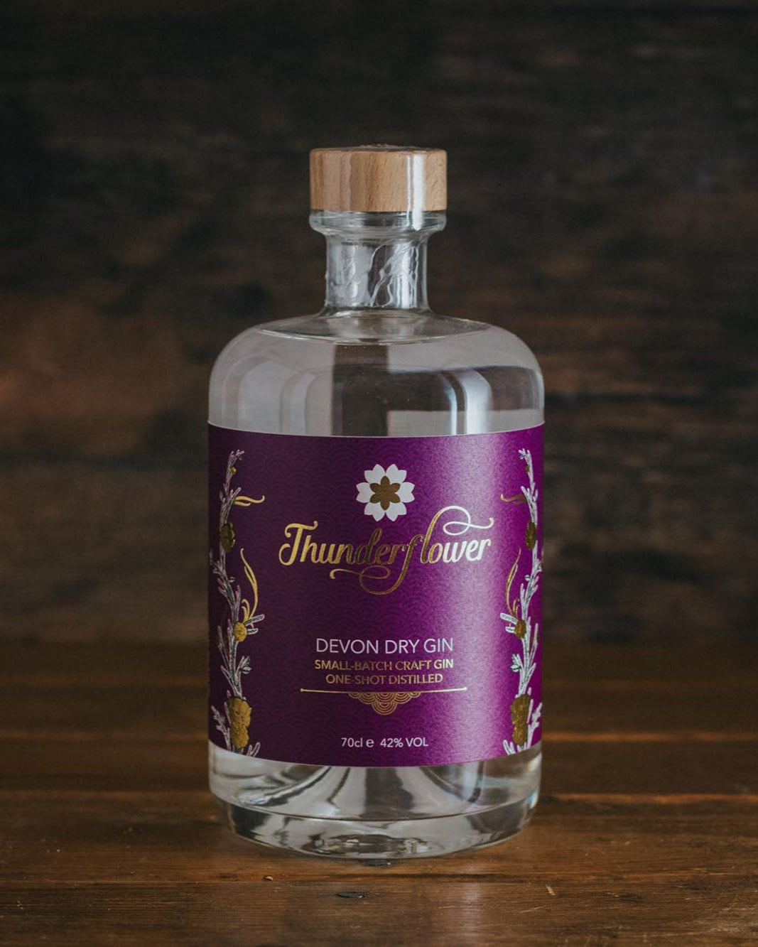 A 70cl bottle of Thunderflower Devon Dry Gin.