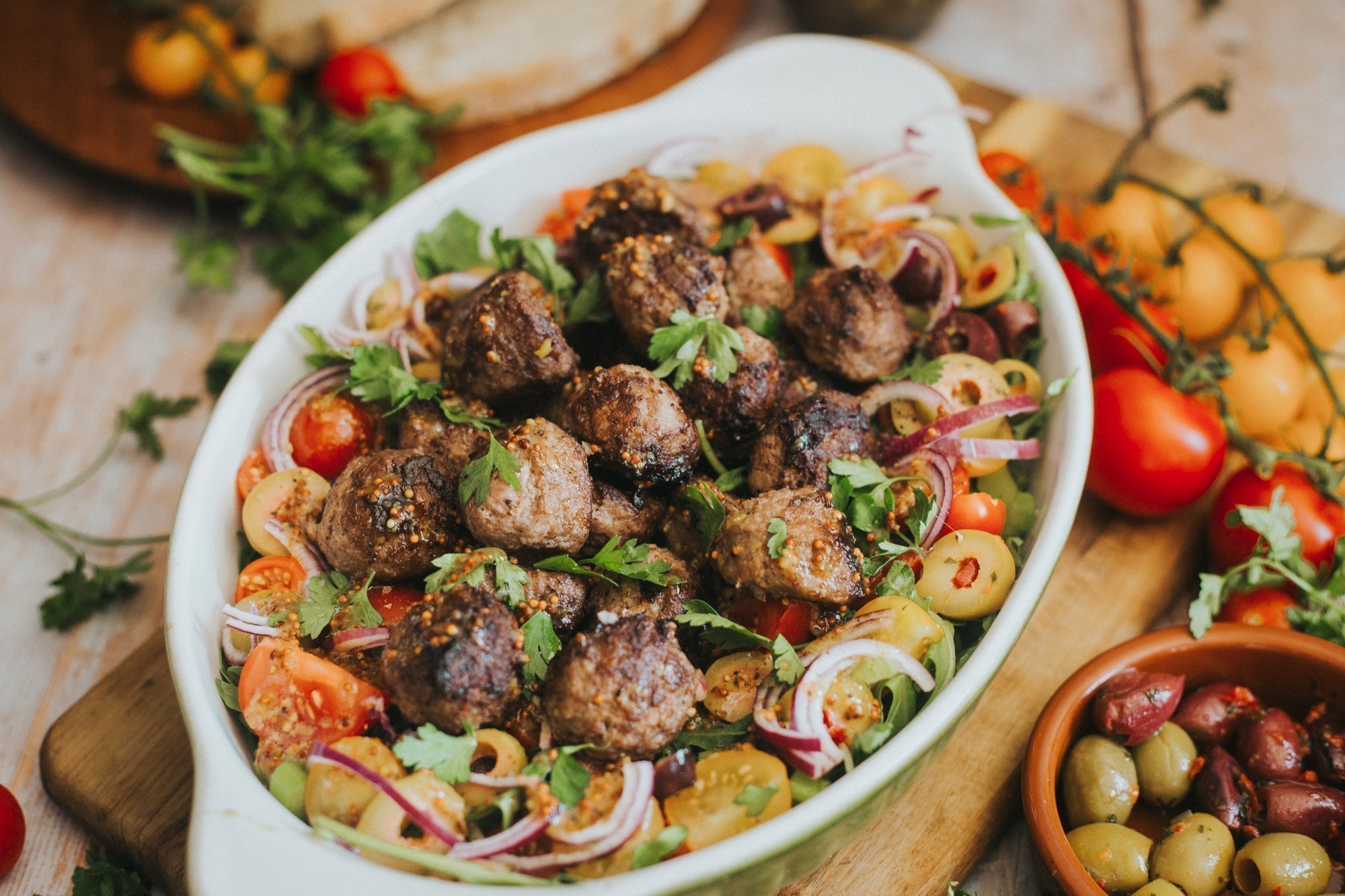 Greendale Beef Meatballs with Tomato Salad