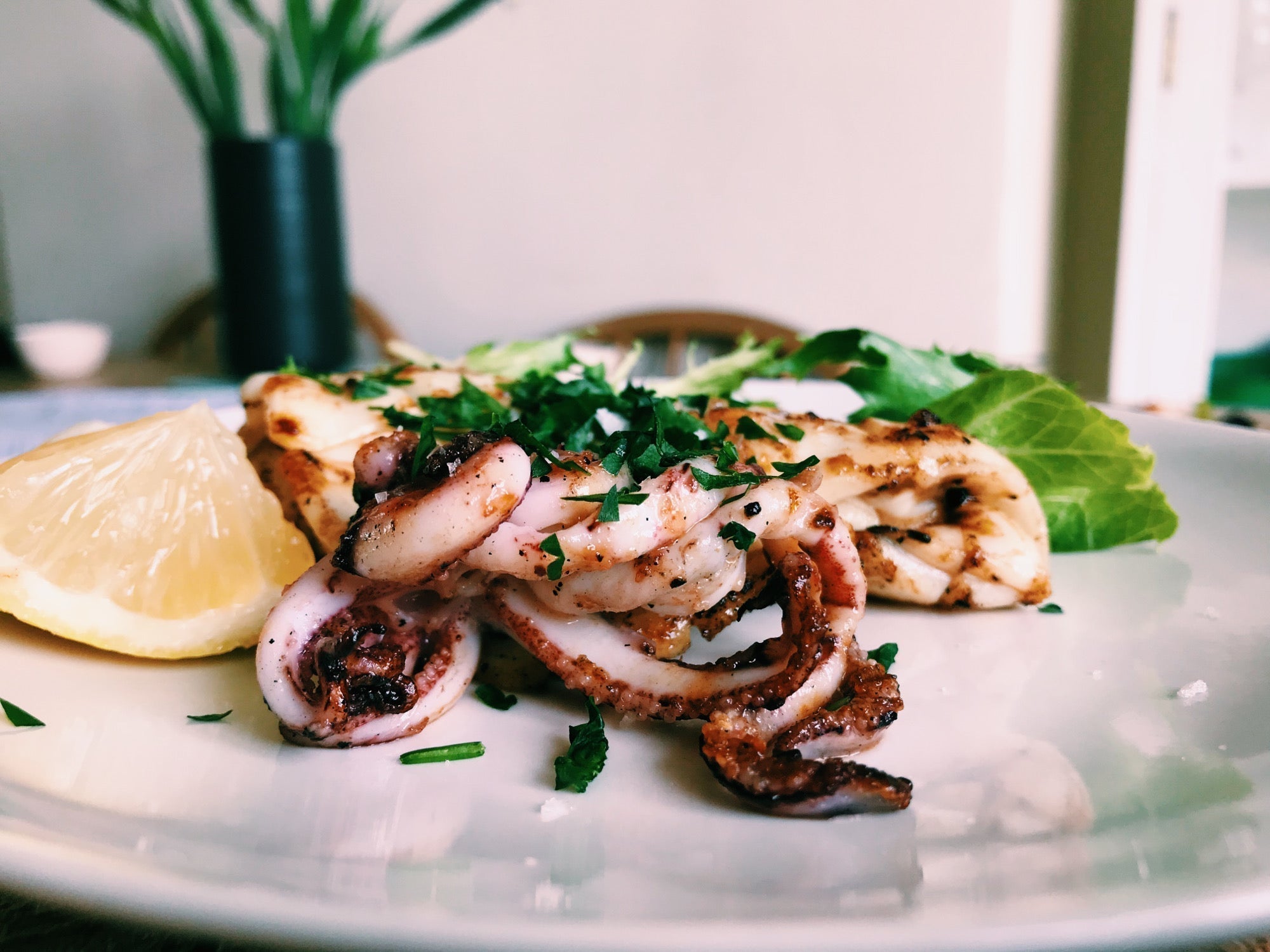 Barbecued Squid With Roast Pepper Sauce