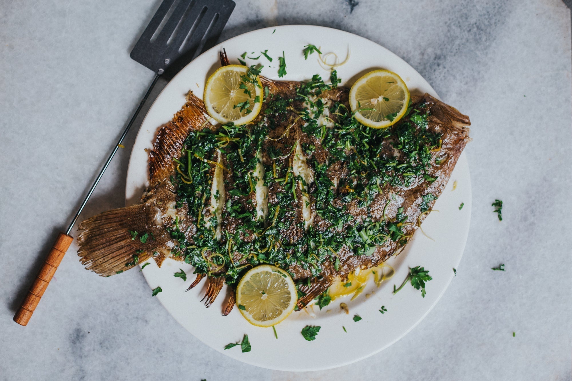 Barbecued Whole Brill with Garlic Butter