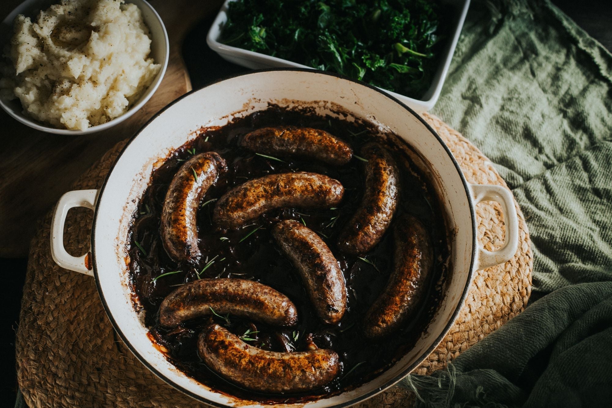 Venison Sausages Braised in Red Wine Recipe