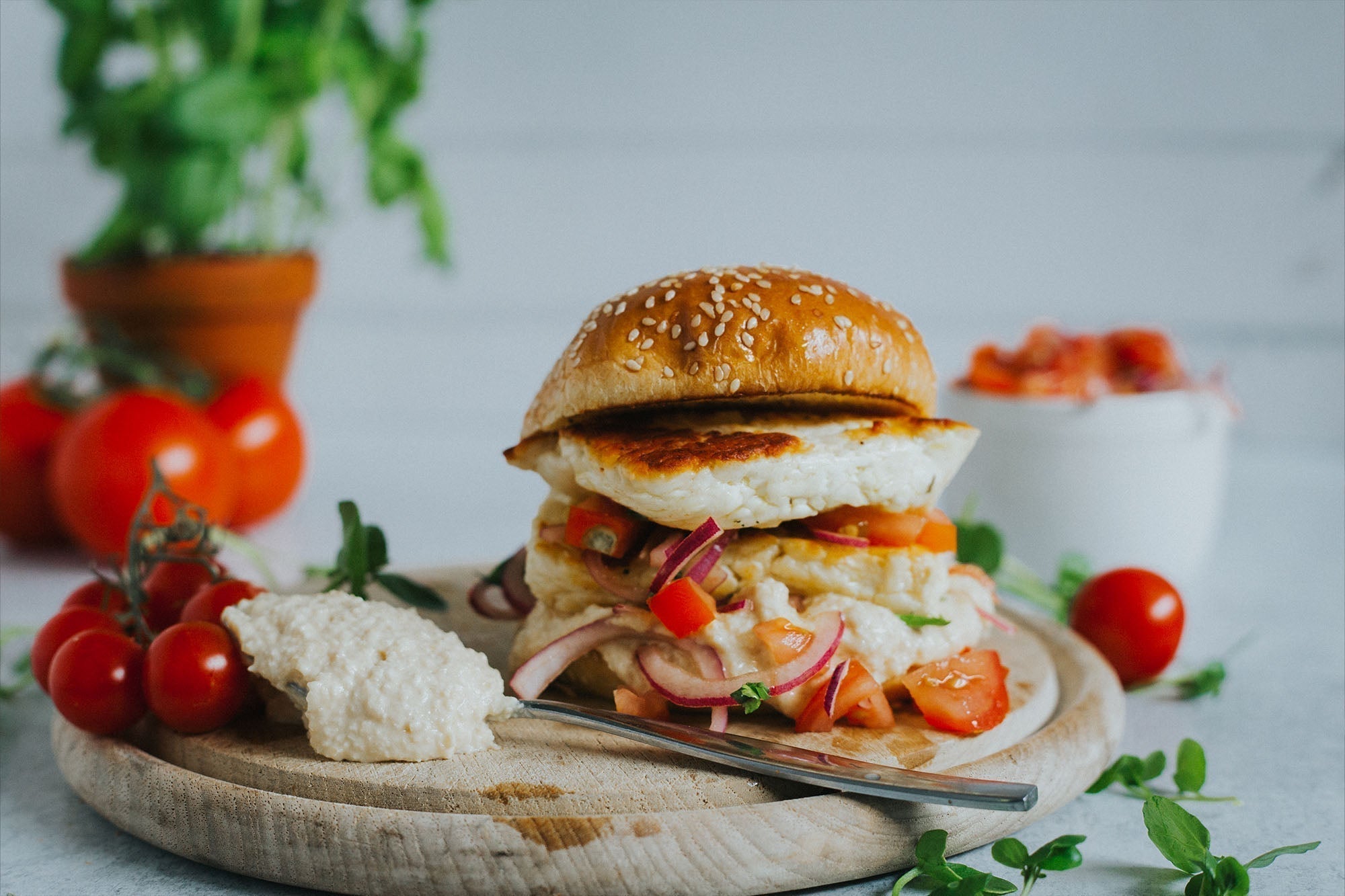 Halloumi Burgers with Tomato Salsa
