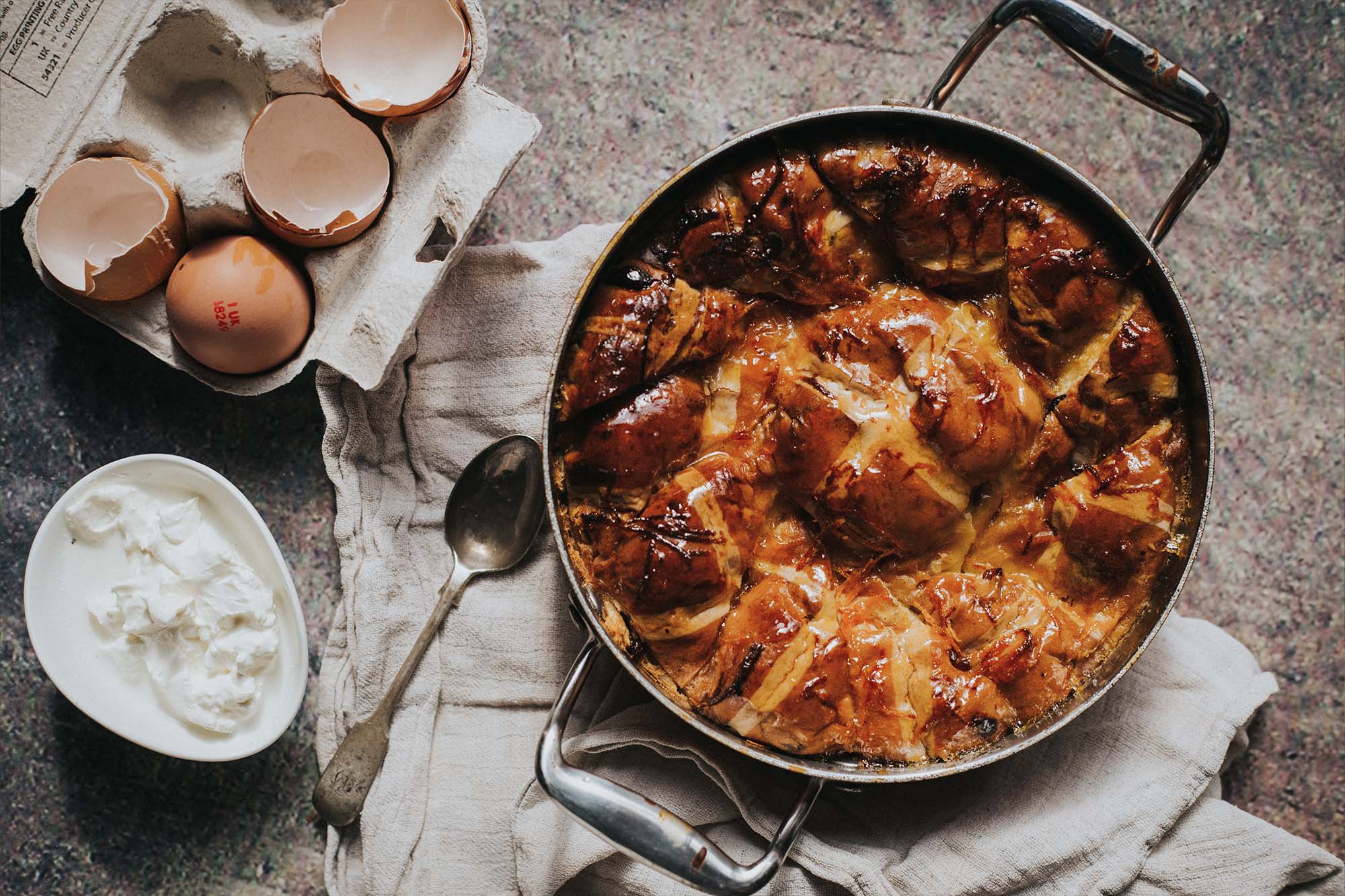 Hot Cross Bread & Butter Pudding