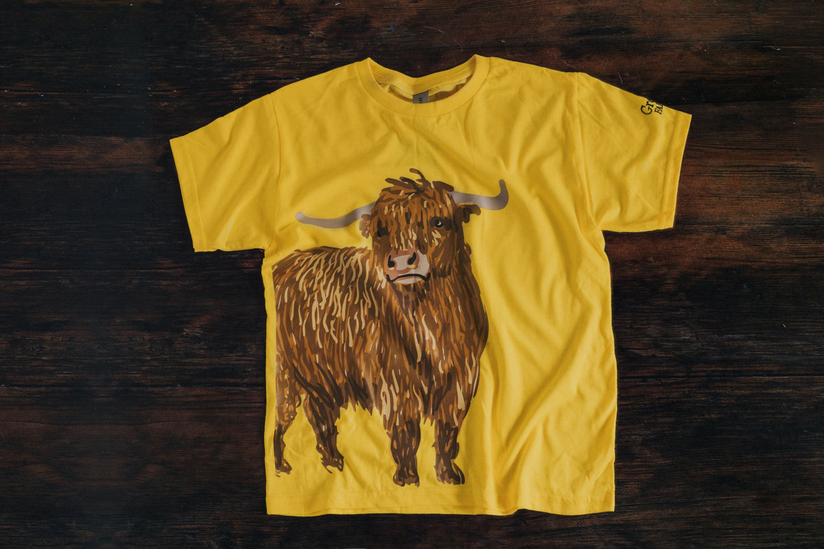 Greendale Highland Cow T-Shirt - Yellow | Online Gifting | Greendale ...