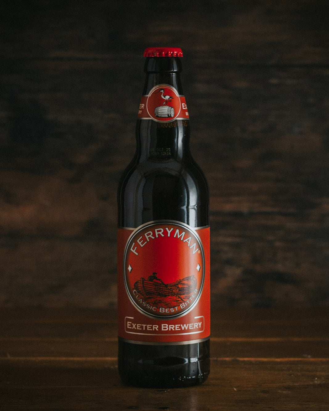 A 500ml bottle of Exeter Brewery Ferryman Ale.