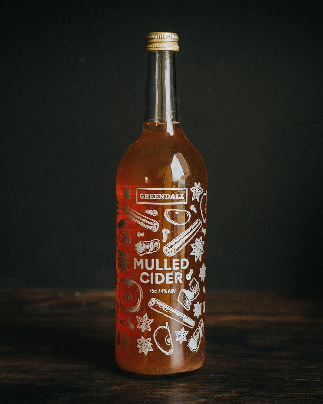A bottle of Greendale Mulled Cider.