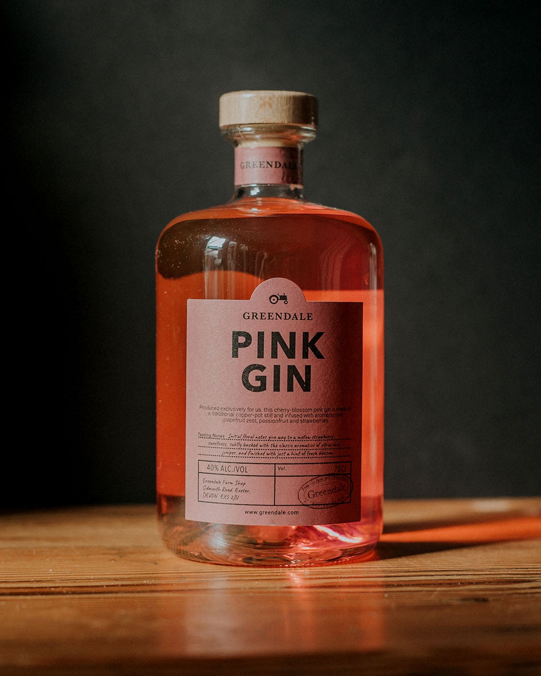 A bottle of Greendale Pink Gin.