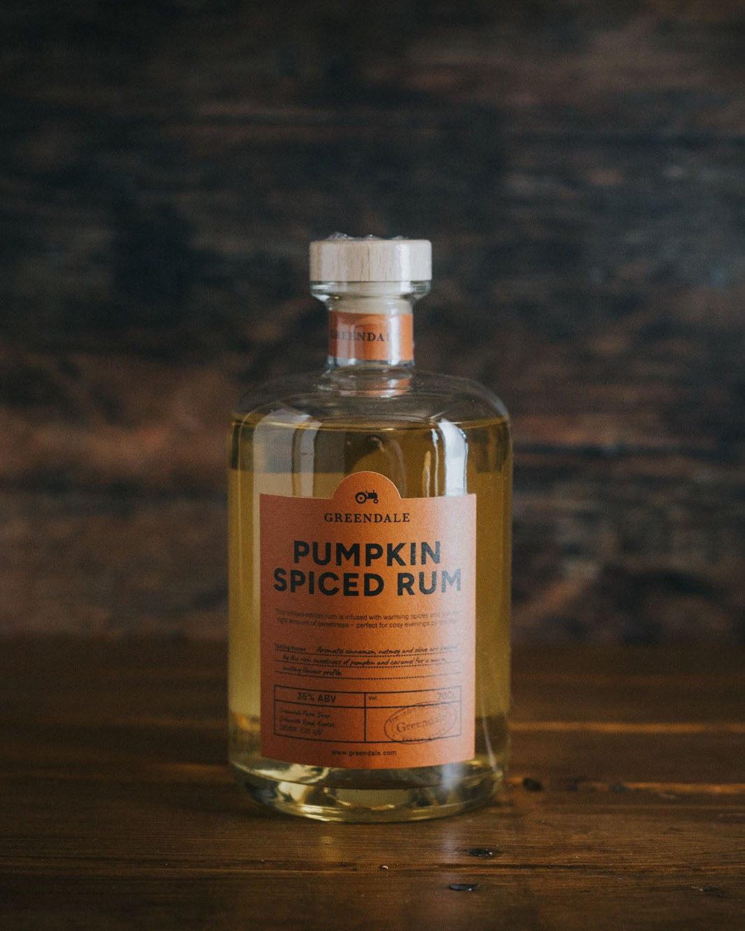 A bottle of Greendale Pumpkin Spiced Rum.