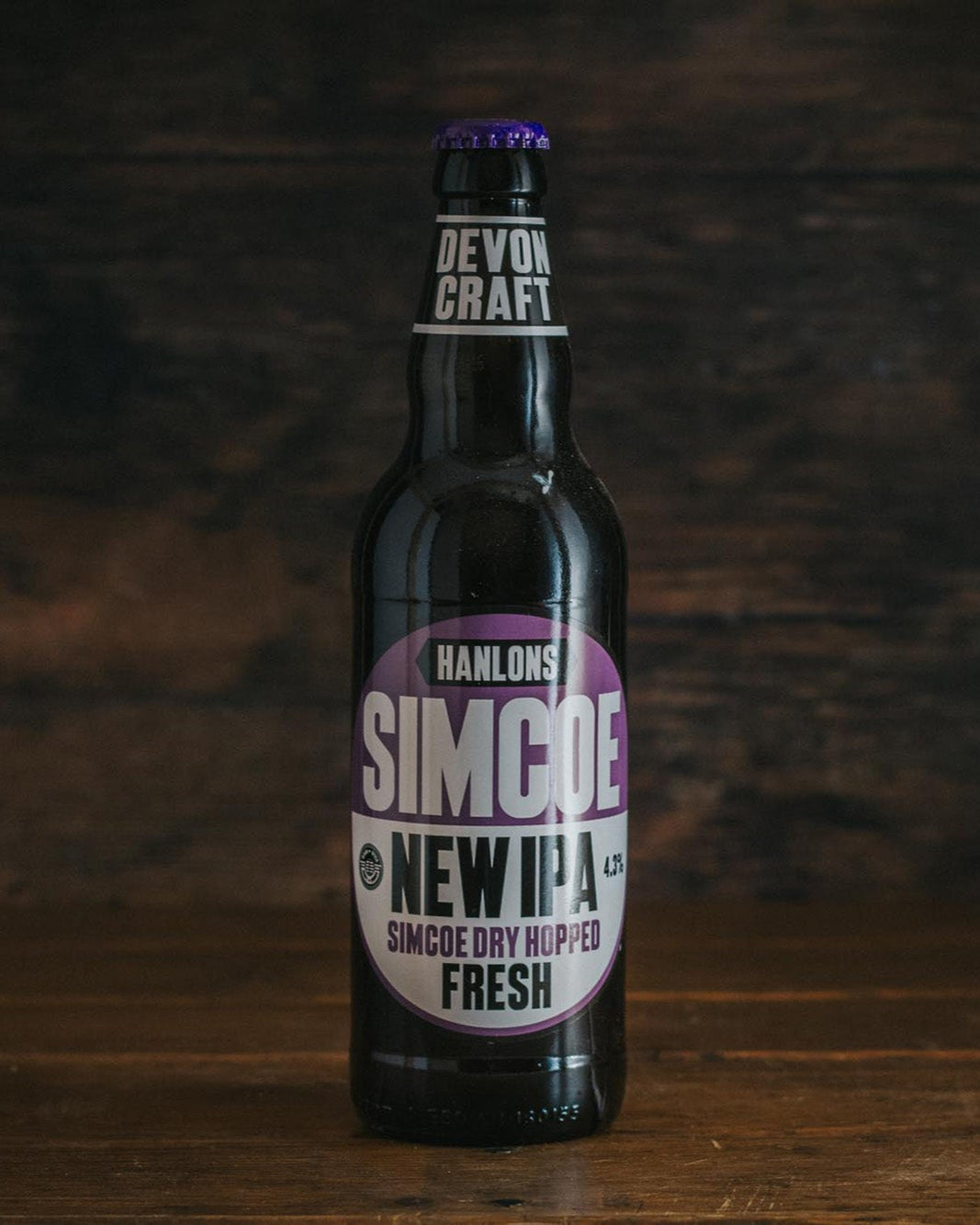 A 500ml bottle of Hanlons Simcoe New IPA.