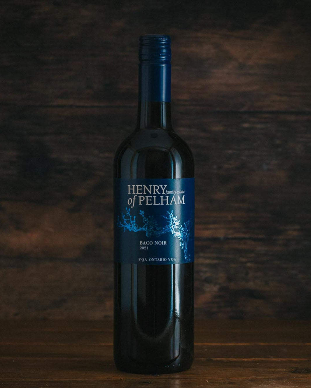 A bottle of Henry of Pelham Baco Noir.