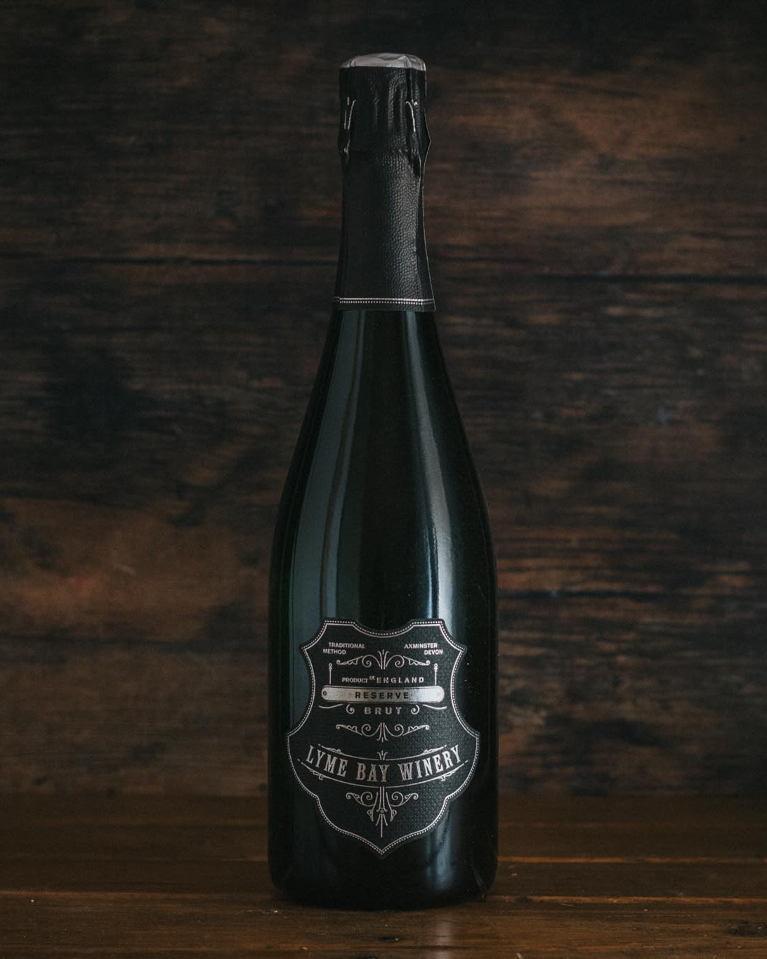 A bottle of Lyme Bay Brut Reserve Sparkling Wine.