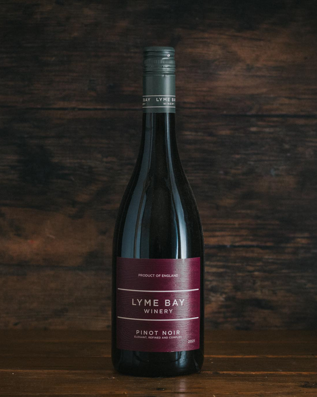 A bottle of Lyme Bay Pinot Noir.