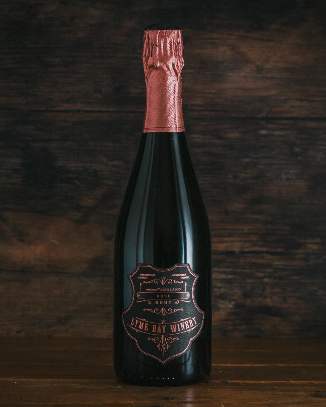 A bottle of Lyme Bay Sparkling Rosé Wine.