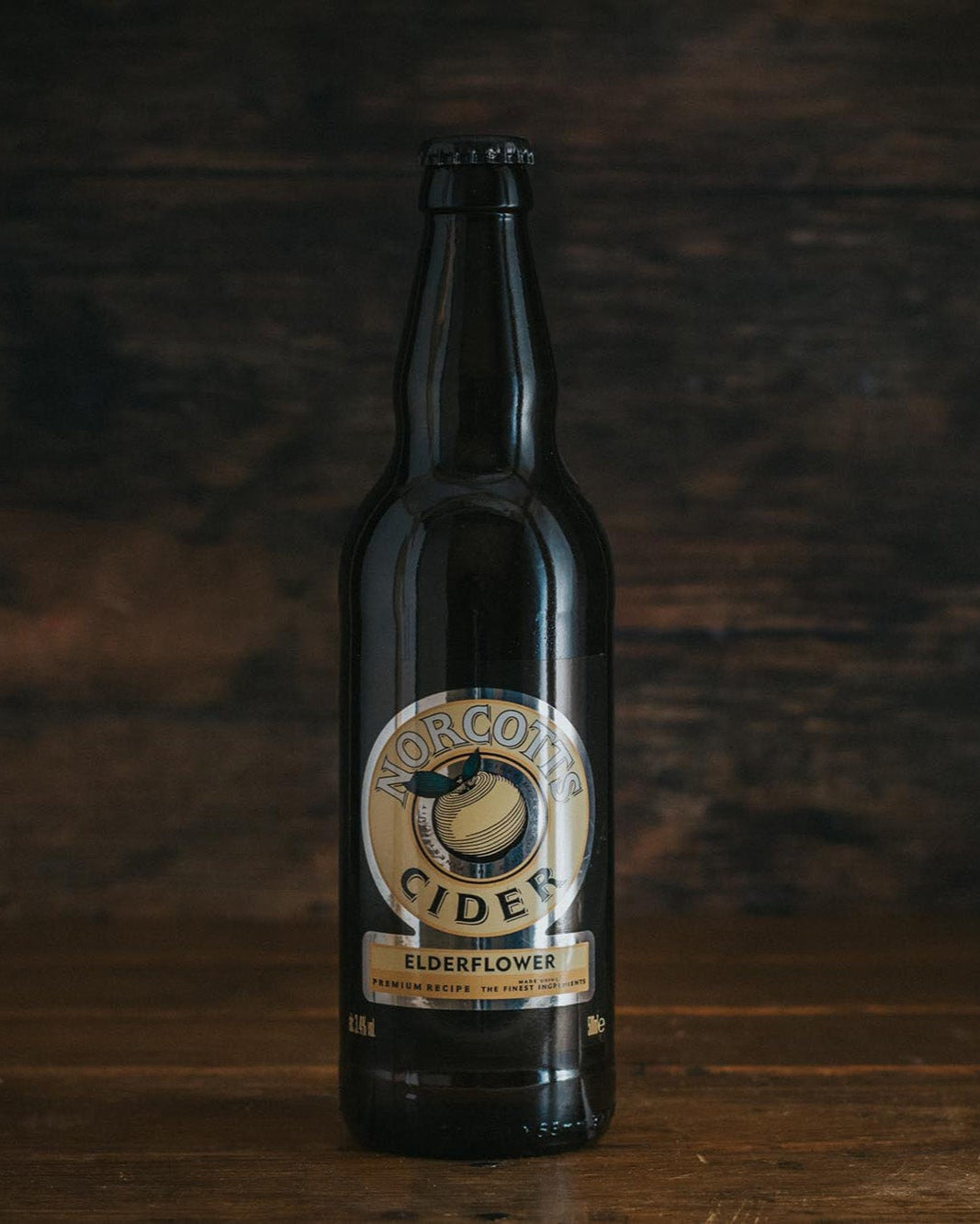 A 500ml bottle of Norcotts Elderflower Cider.