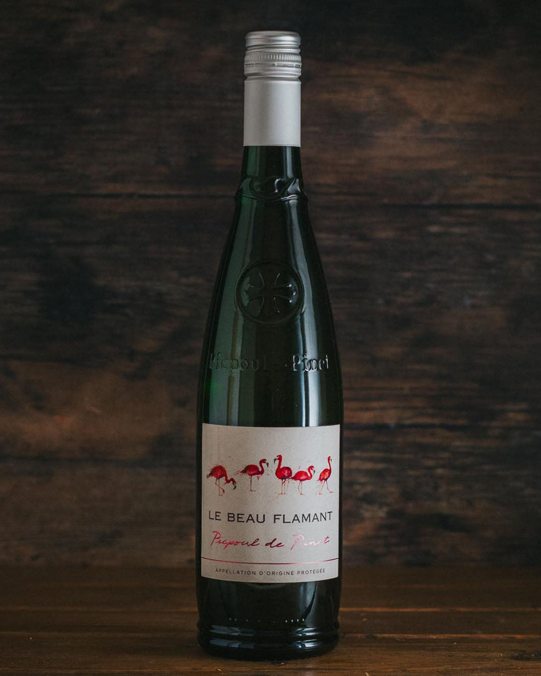 A bottle of Picpoul De Pinet 'Le Beau Flamant'.