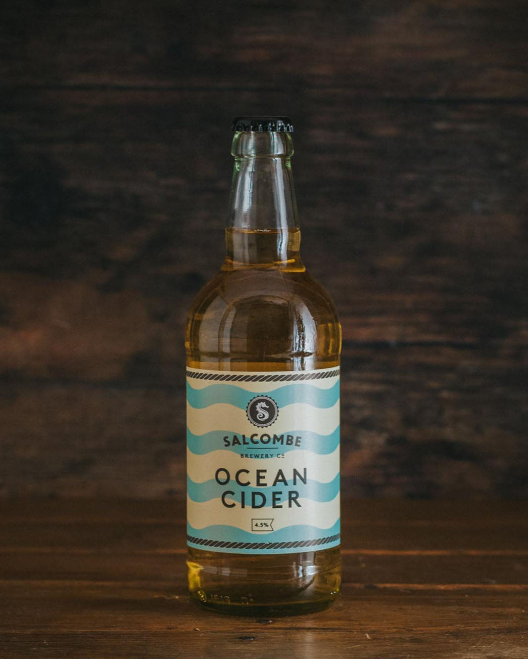 A 500ml bottle of Salcombe Brewery Ocean Cider.