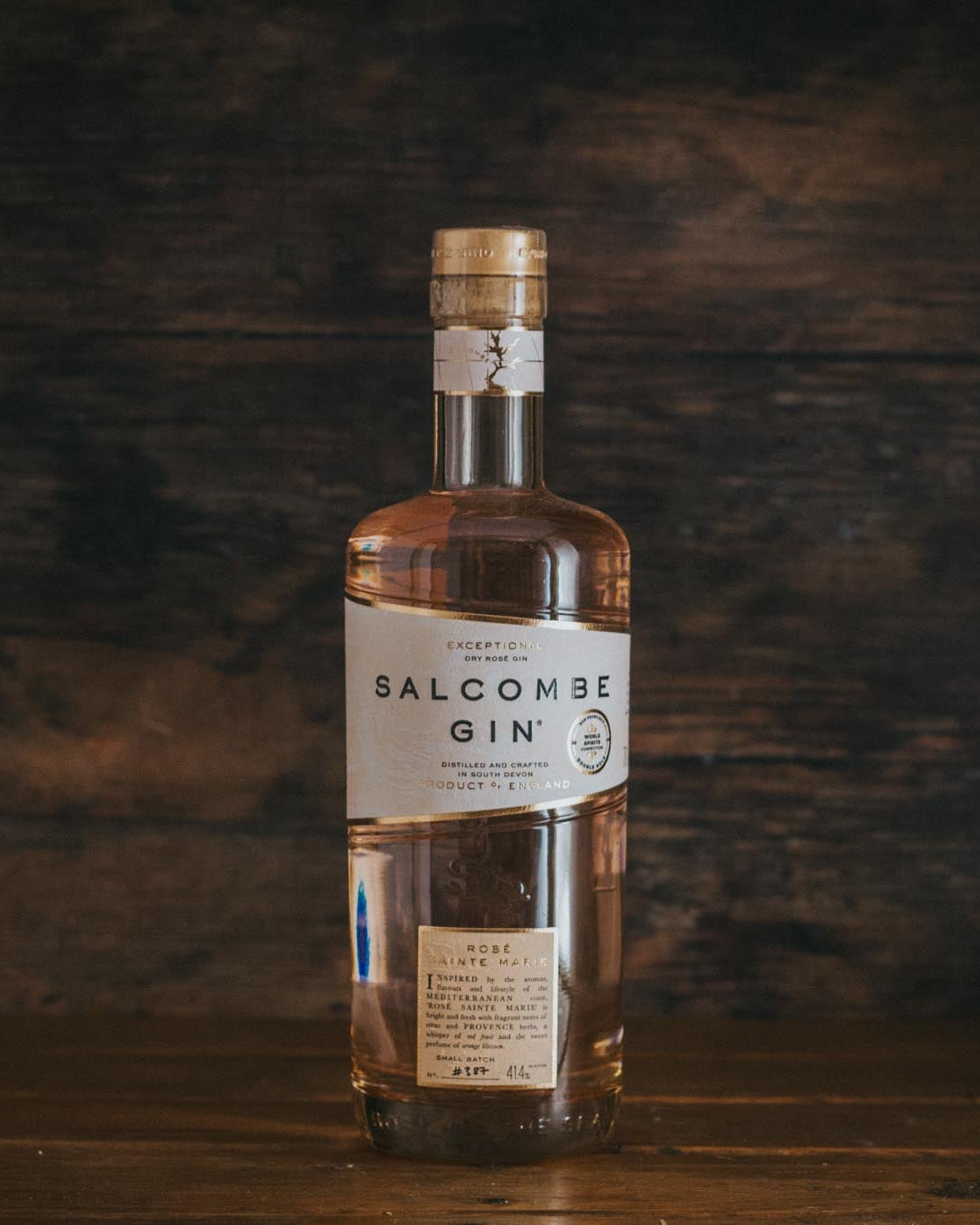 A 70cl bottle of Salcombe Gin Rose Sainte Marie.