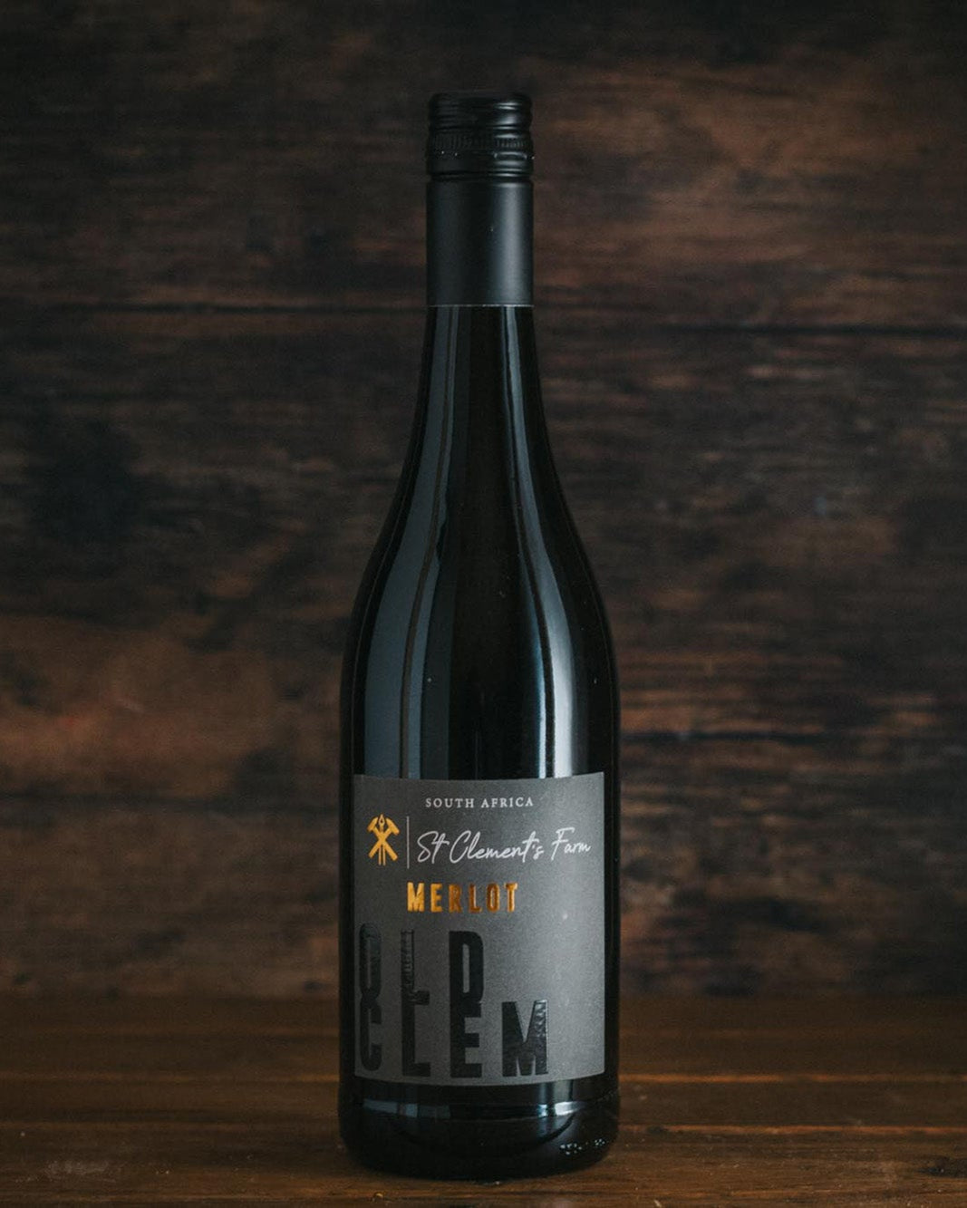 A bottle of Old Clem Merlot.