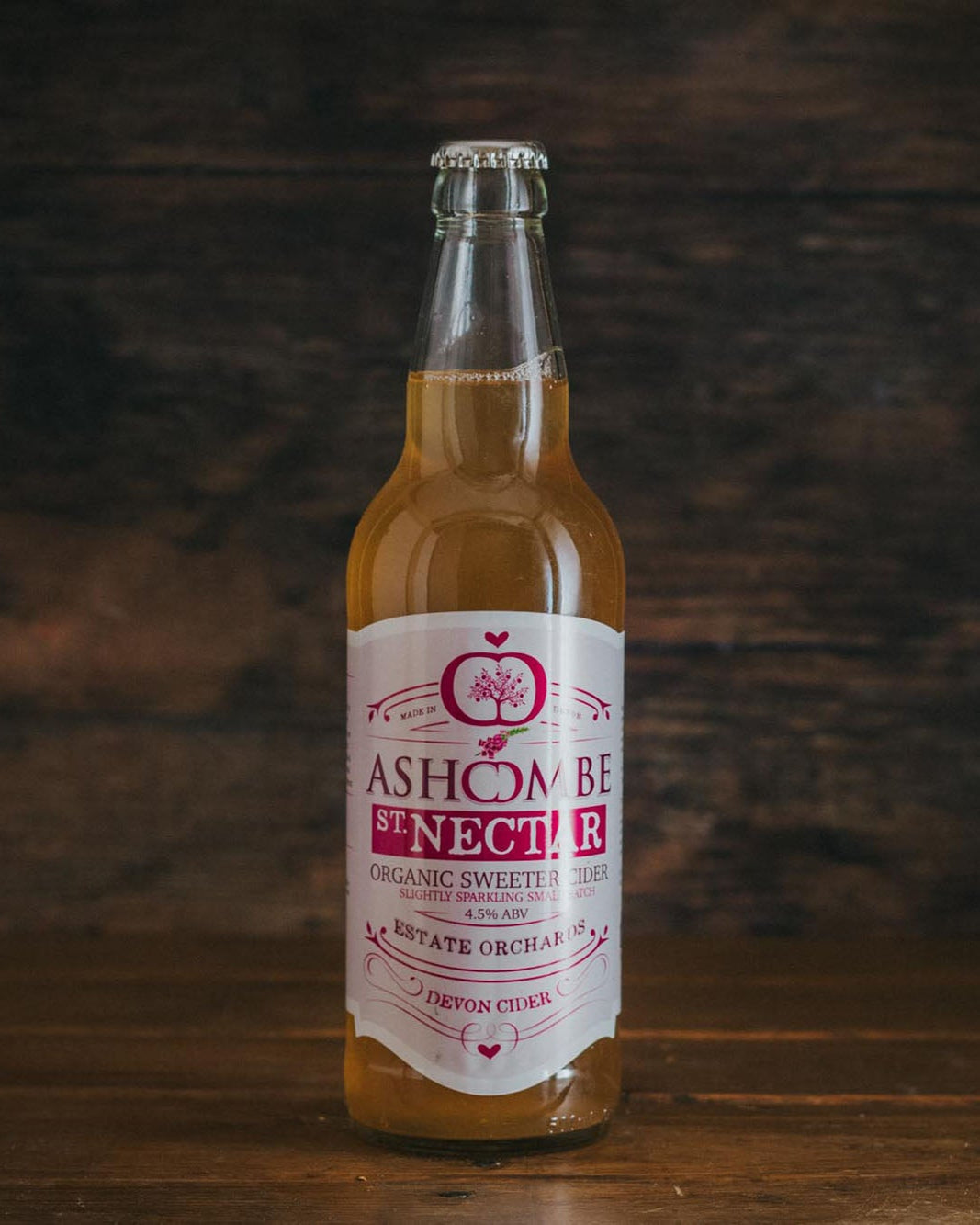 A bottle of St Nectar Ashcombe Organic Cider.