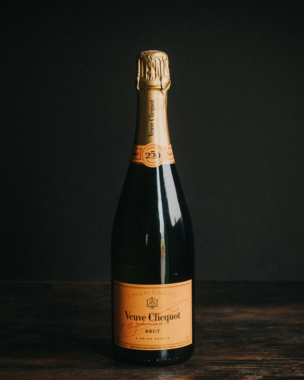 A bottle of Veuve Clicquot Yellow Label Brut.