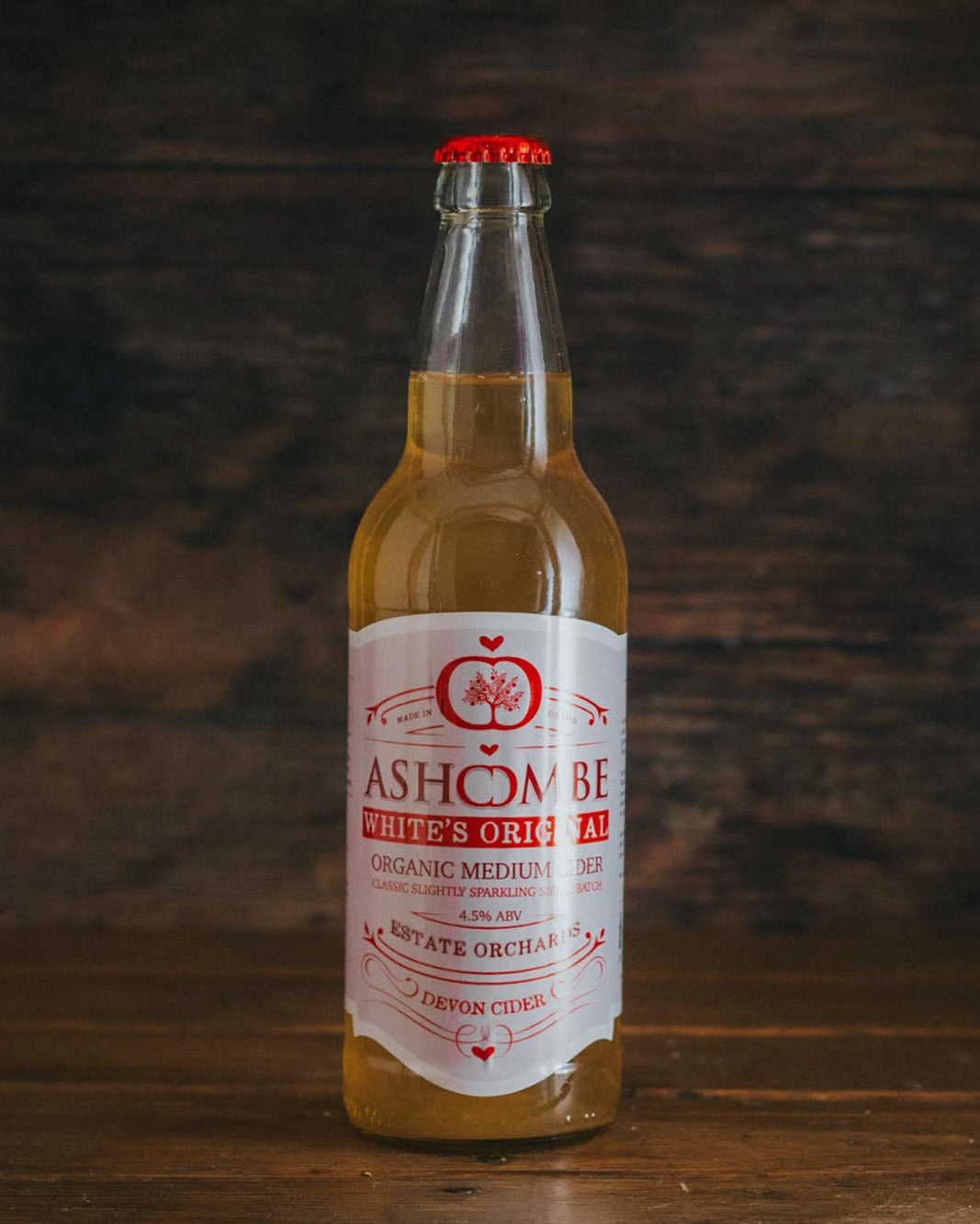 A bottle of White's Original Ashcombe Organic Cider.
