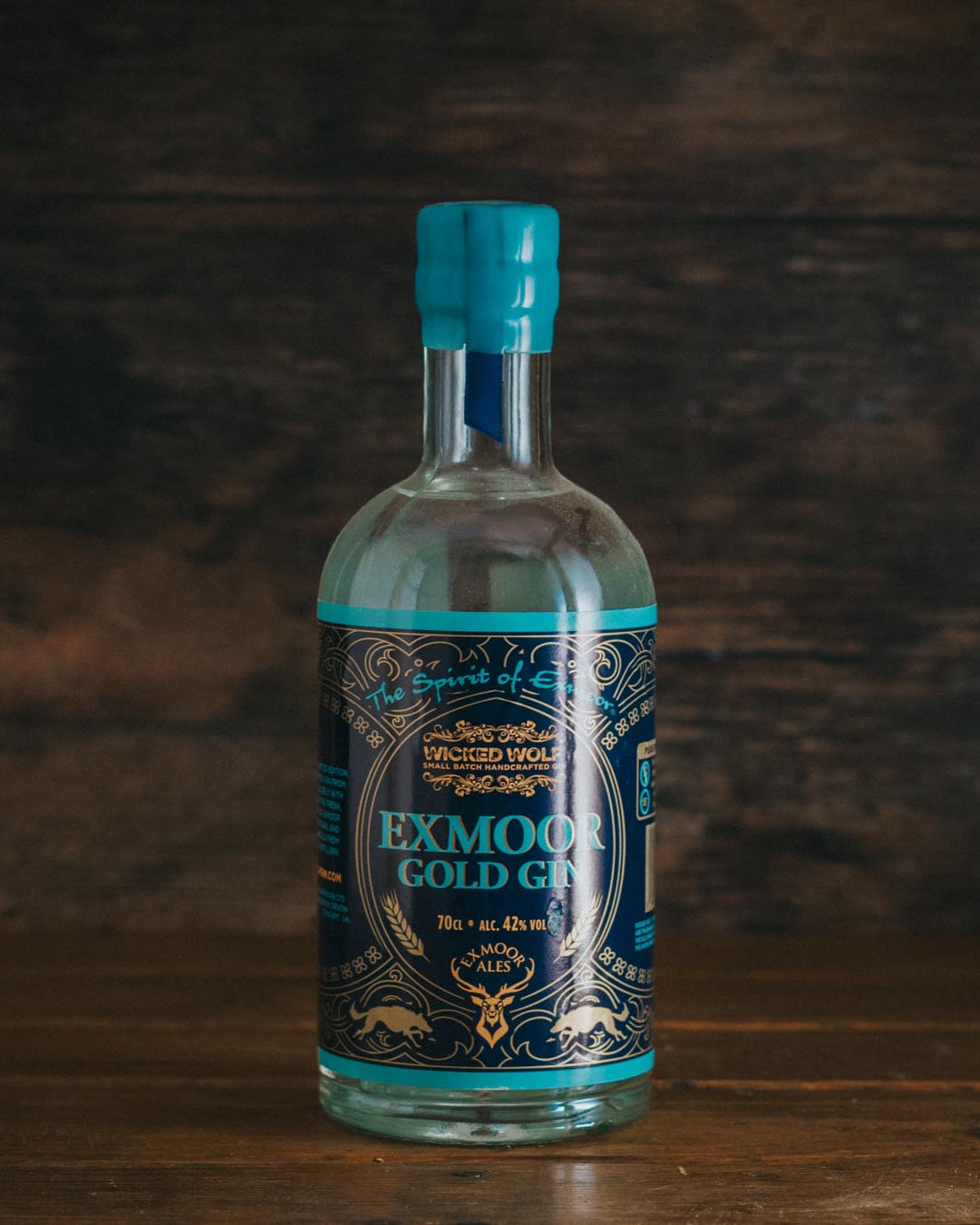 A 70cl bottle of Wicked Wolf Exmoor Gold Gin.